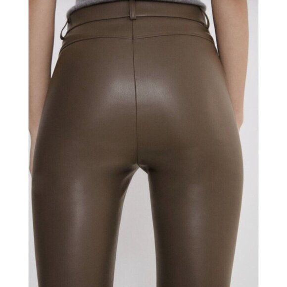 Zara Womens Pants Size M Camel Brown Faux Leather High-Rise Ankle Skinny Legging - Picture 3 of 12